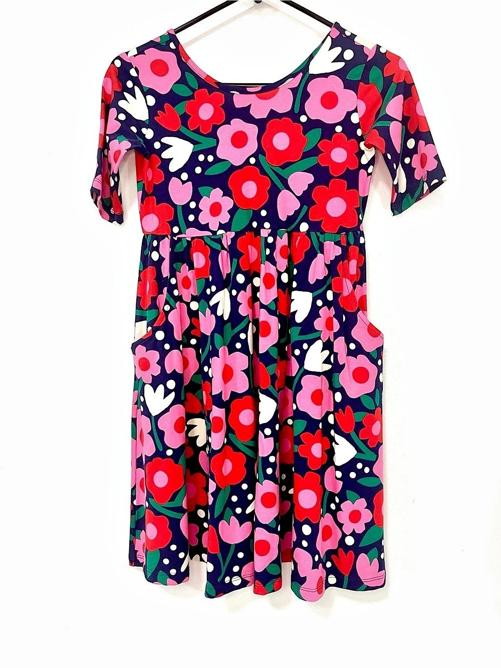 Size 10 Dress Kids Pockets Pink Red Scandi Mod Bold Floral Jersey Hanna Andersso